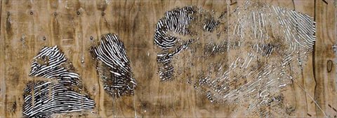 <i>Palmar Zone</i> [2010] engraving + mixed media on plywood 85.5 x 244cm